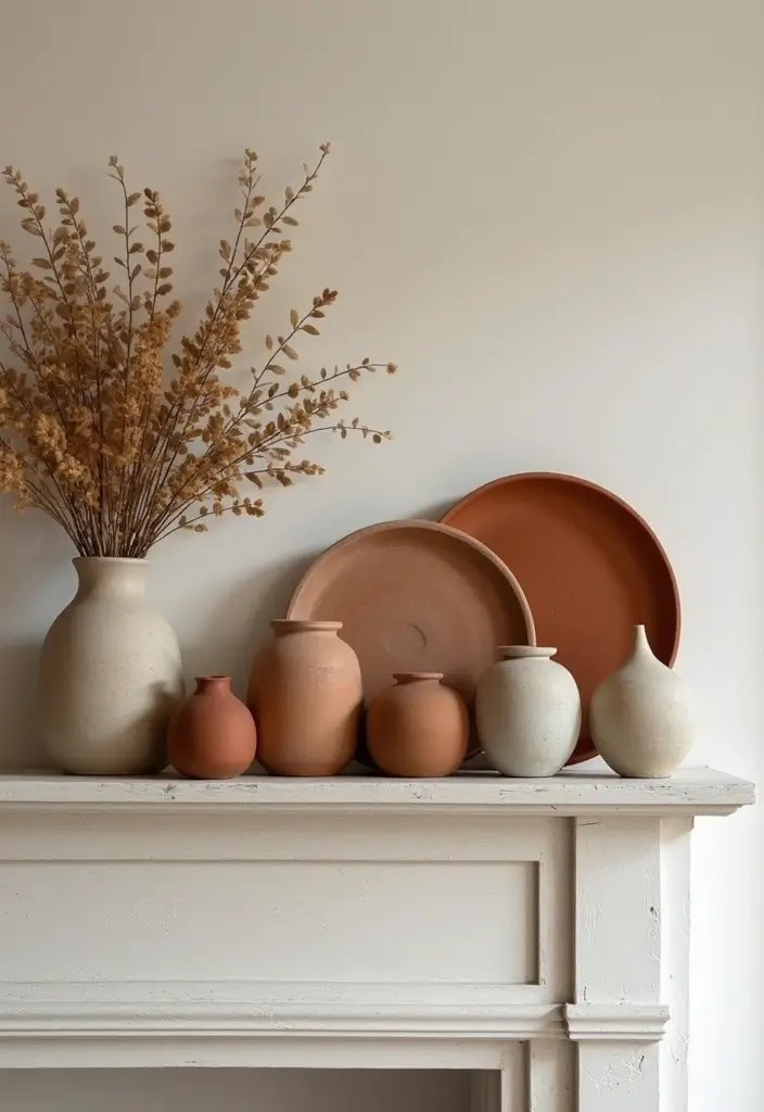 55+ Fall Mantel Decor Ideas for a Cozy Home - 17. Artisan Pottery