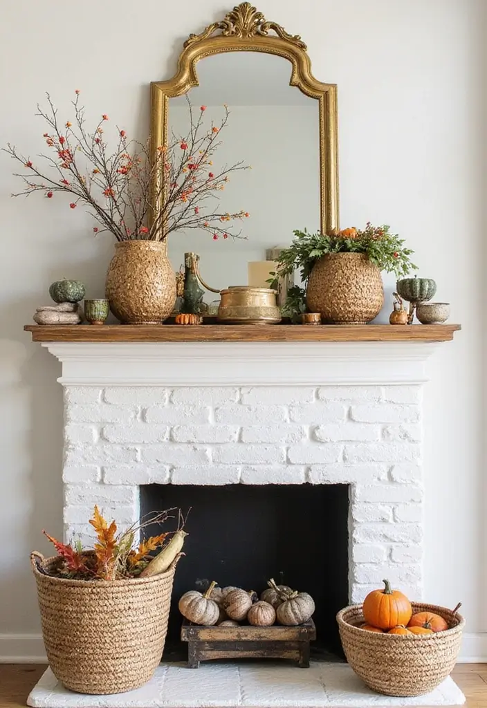 55+ Fall Mantel Decor Ideas for a Cozy Home - 23. Simple Baskets
