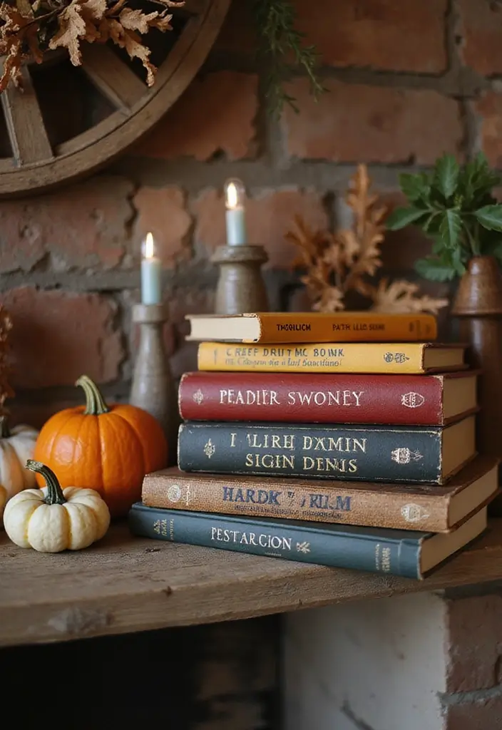 55+ Fall Mantel Decor Ideas for a Cozy Home - 30. Seasonal Books