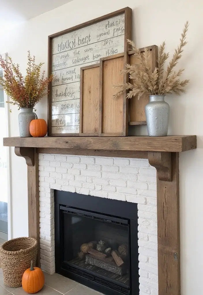 55+ Fall Mantel Decor Ideas for a Cozy Home - 35. Rustic Farmhouse Charm