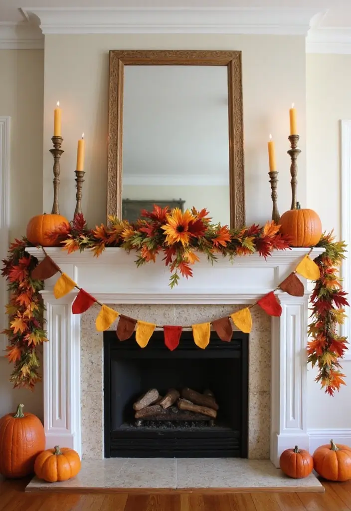 55+ Fall Mantel Decor Ideas for a Cozy Home - 45. Colorful Felt Garlands