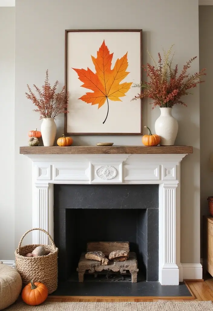 55+ Fall Mantel Decor Ideas for a Cozy Home - 53. Autumn-Themed Artwork