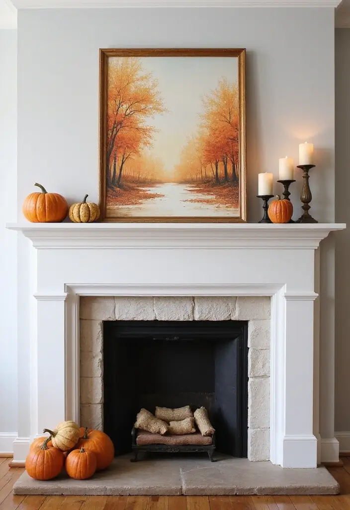 55+ Fall Mantel Decor Ideas for a Cozy Home - 7. Seasonal Artwork