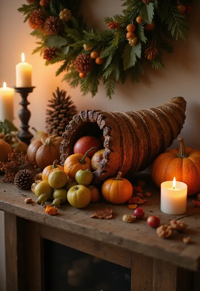 55+ Fall Mantel Decor Ideas for a Cozy Home - 8. A Bountiful Cornucopia