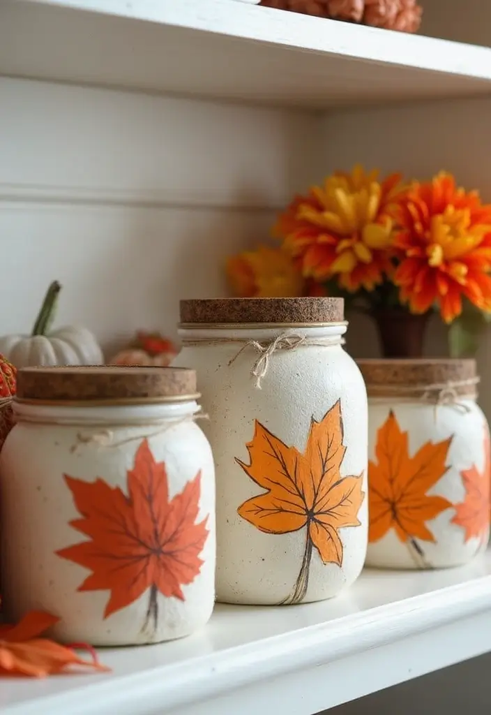 56+ Dollar Tree Fall Decor Hacks for Budget-Friendly Style - 16. Autumn-Themed Jars