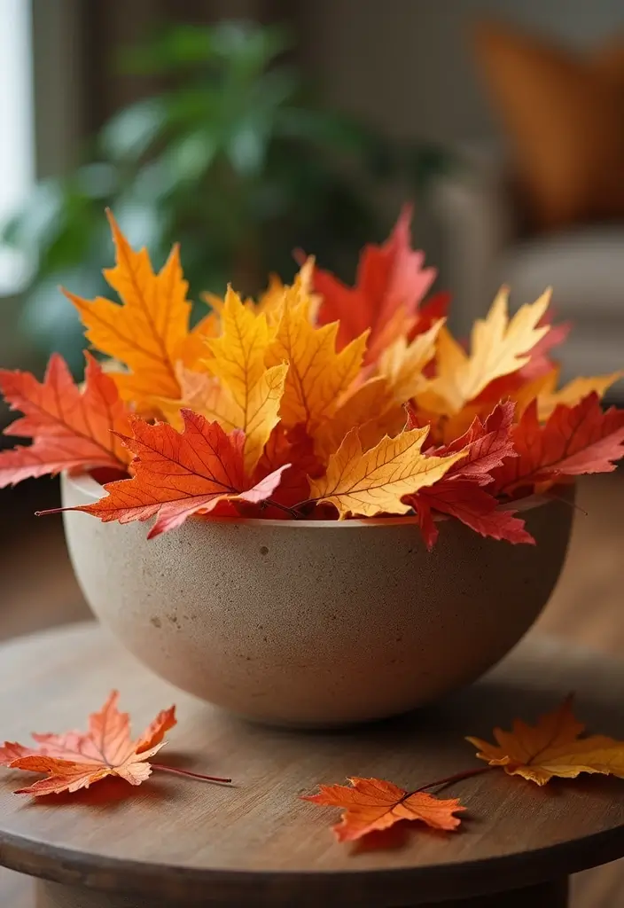 56+ Dollar Tree Fall Decor Hacks for Budget-Friendly Style - 20. Decorative Bowls of Colorful Leaves