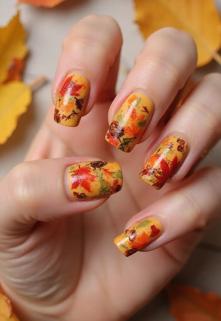 56+ Dollar Tree Fall Decor Hacks for Budget-Friendly Style - 27. Autumn-Themed Nail Art