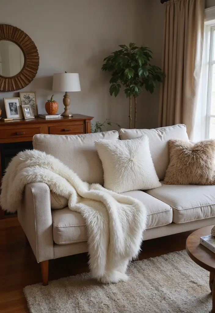 56+ Dollar Tree Fall Decor Hacks for Budget-Friendly Style - 29. Faux Fur Accents