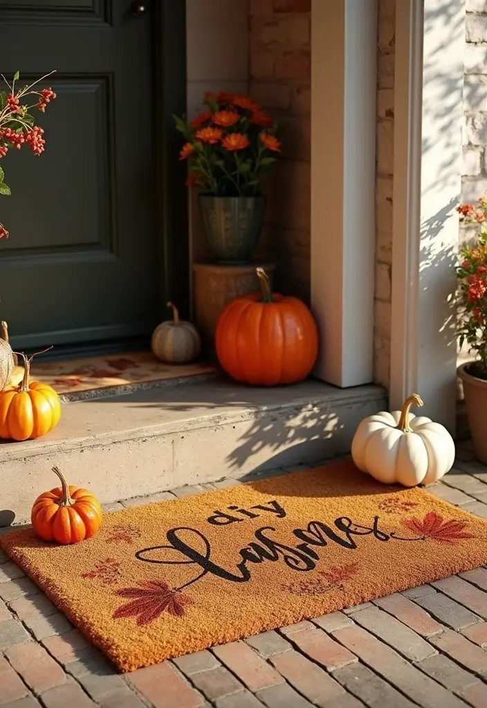 56+ Dollar Tree Fall Decor Hacks for Budget-Friendly Style - 33. Seasonal Door Mat