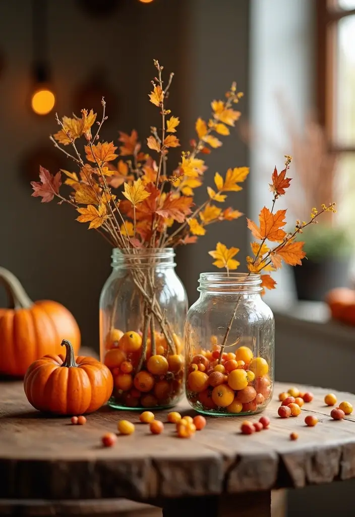 56+ Dollar Tree Fall Decor Hacks for Budget-Friendly Style - 36. Decorative Fall Jars
