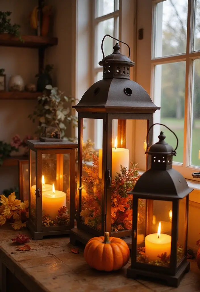 56+ Dollar Tree Fall Decor Hacks for Budget-Friendly Style - 39. Fall Lantern Arrangements