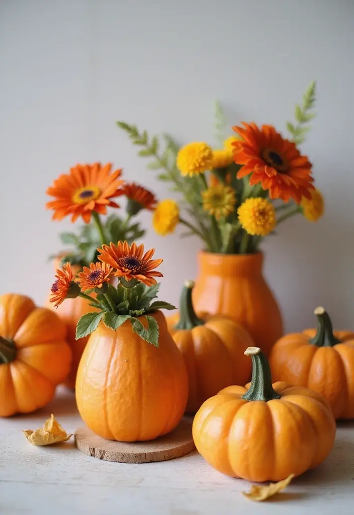 56+ Dollar Tree Fall Decor Hacks for Budget-Friendly Style - 44. DIY Miniature Pumpkin Vases