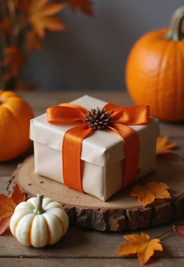 56+ Dollar Tree Fall Decor Hacks for Budget-Friendly Style - 46. DIY Fall-Themed Gift Wrapping