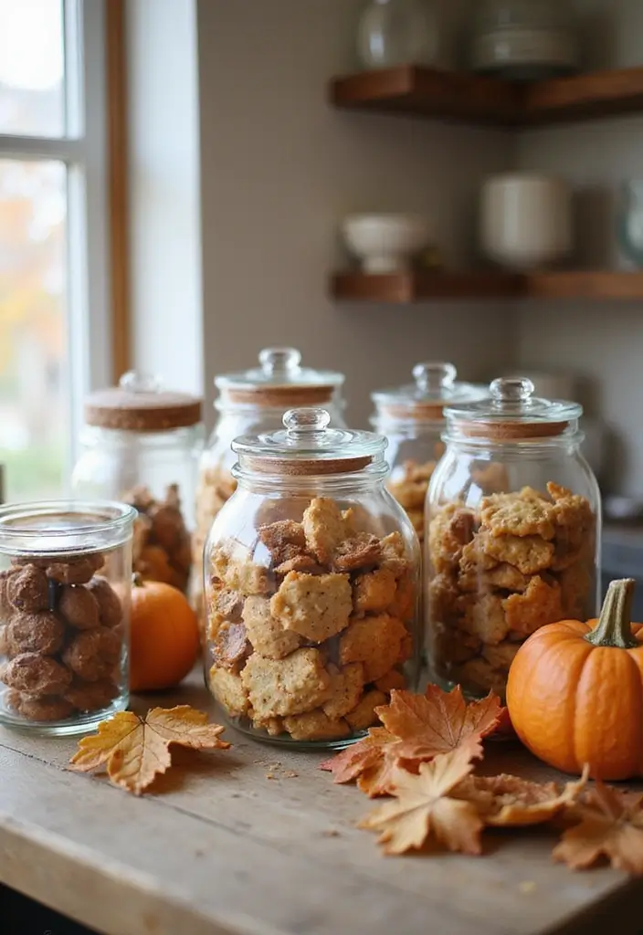 57+ Fall Kitchen Decor Ideas for a Seasonal Refresh - 12. Jars of Fall Treats