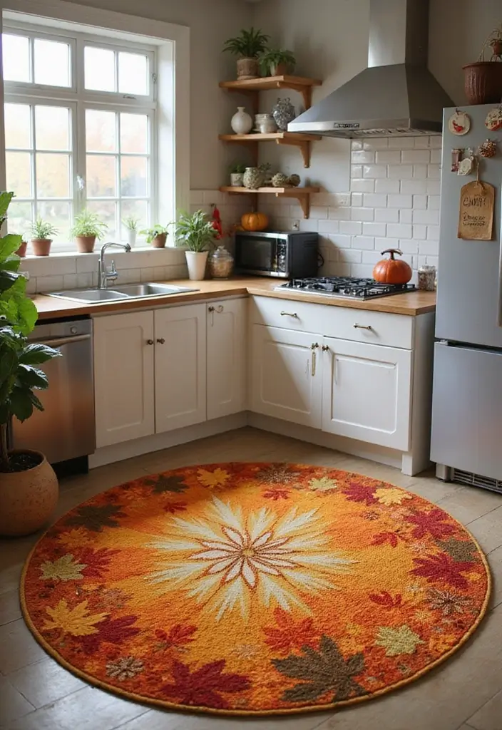 57+ Fall Kitchen Decor Ideas for a Seasonal Refresh - 19. Seasonal Kitchen Rugs