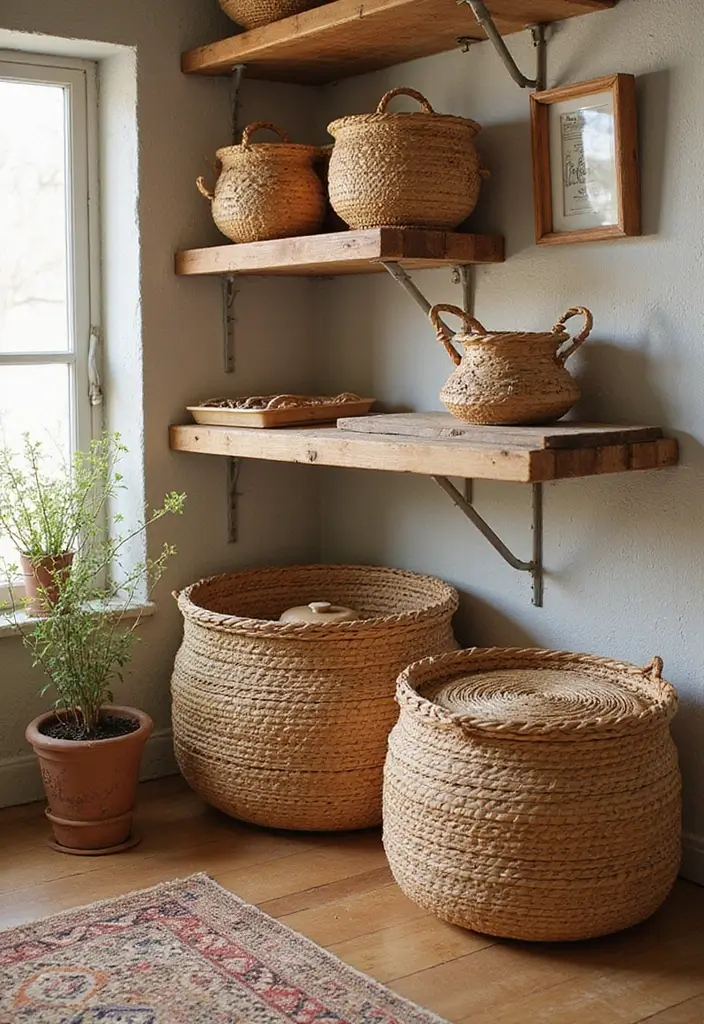 57+ Fall Kitchen Decor Ideas for a Seasonal Refresh - 21. Handwoven Baskets