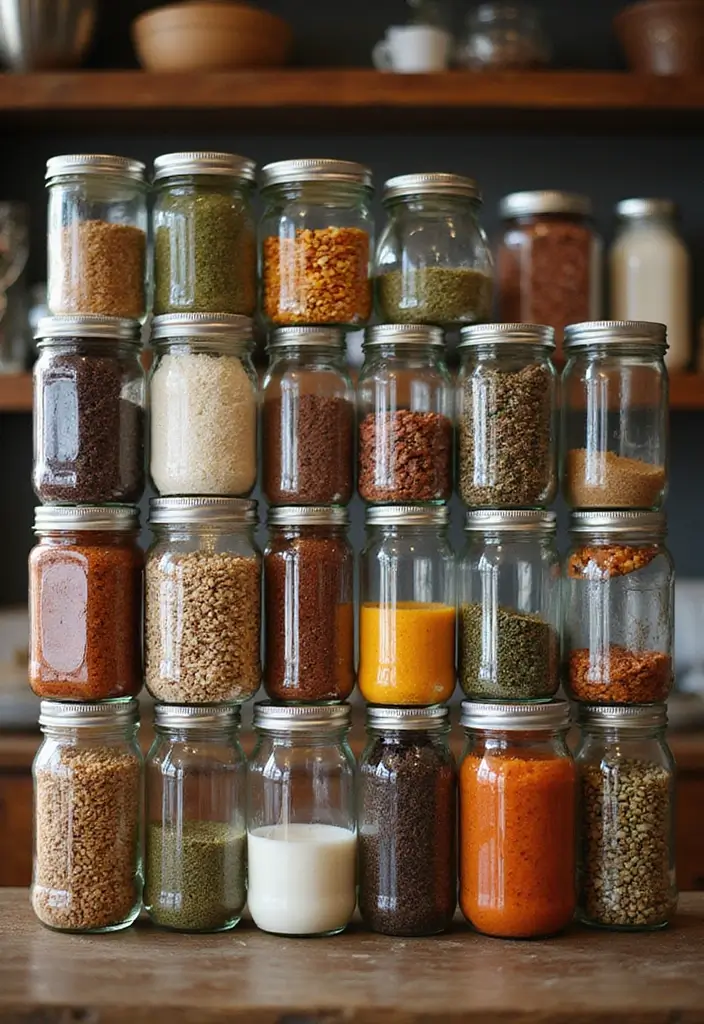 57+ Fall Kitchen Decor Ideas for a Seasonal Refresh - 33. Layered Glass Jars