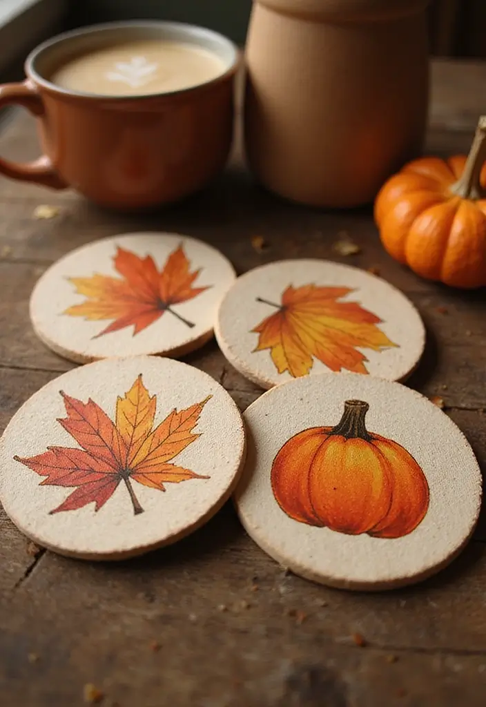 57+ Fall Kitchen Decor Ideas for a Seasonal Refresh - 38. Seasonal Coasters