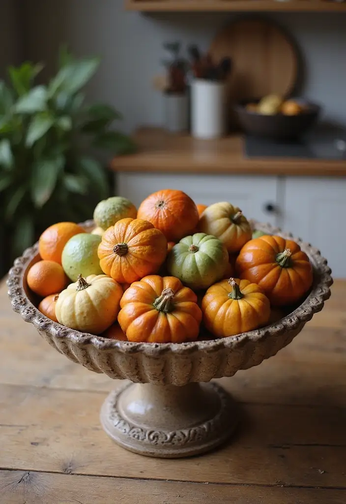 57+ Fall Kitchen Decor Ideas for a Seasonal Refresh - 40. Elegant Centerpiece Bowls