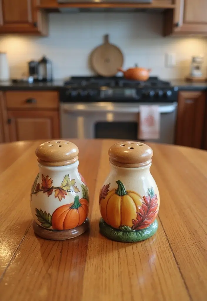 57+ Fall Kitchen Decor Ideas for a Seasonal Refresh - 41. Autumn-Themed Salt and Pepper Shakers