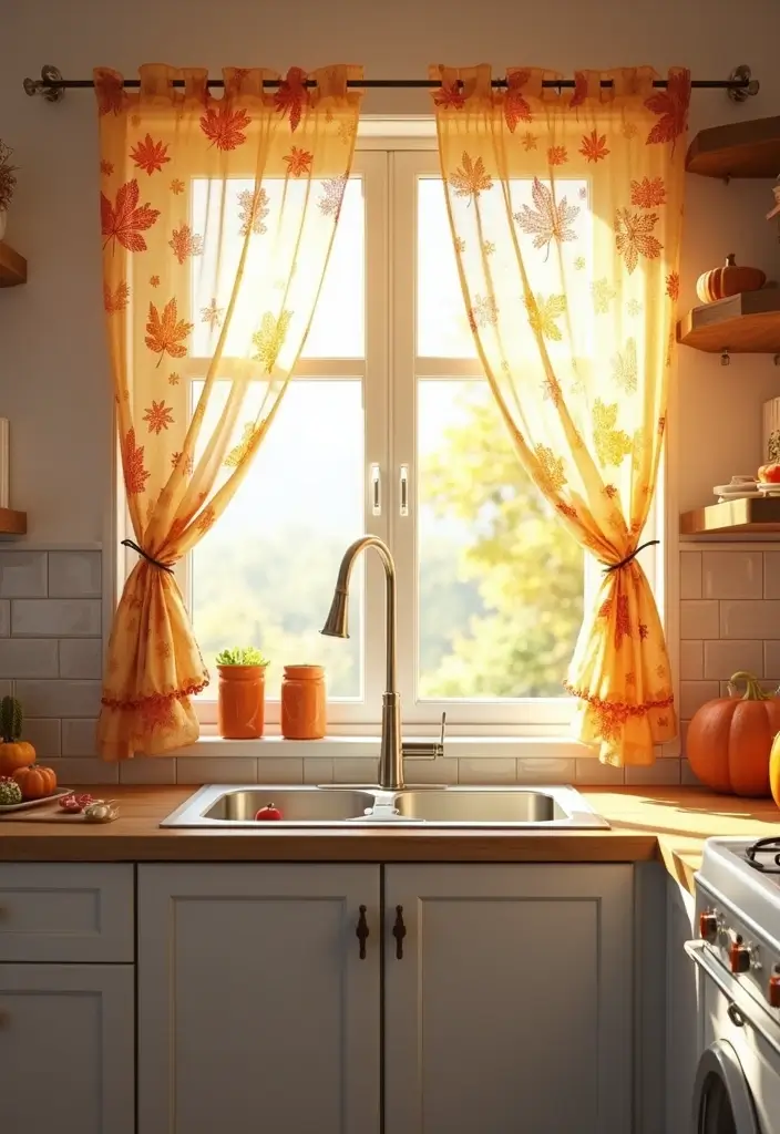 57+ Fall Kitchen Decor Ideas for a Seasonal Refresh - 8. Seasonal Kitchen Curtains