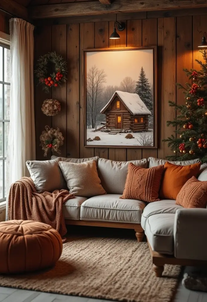 58+ Christmas Wall Art Ideas to Brighten Your Holidays - 28. Cozy Cabin Art