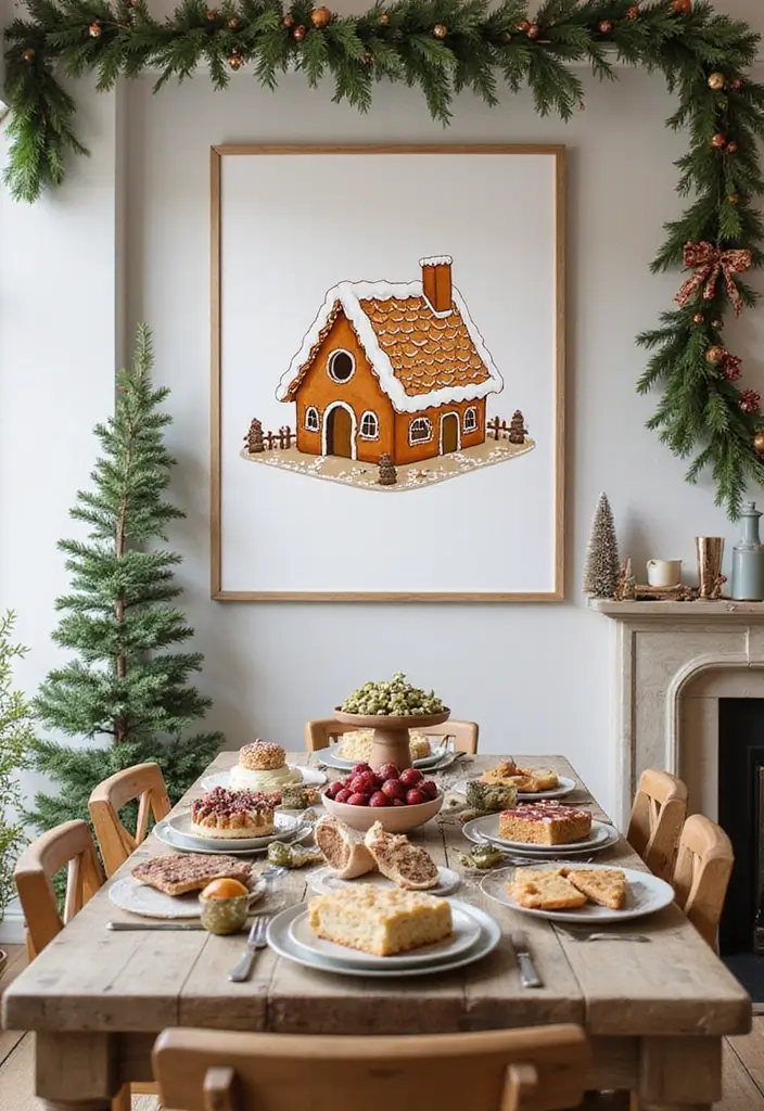 58+ Christmas Wall Art Ideas to Brighten Your Holidays - 29. Gingerbread House Illustrations