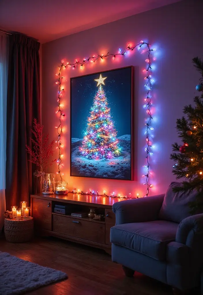 58+ Christmas Wall Art Ideas to Brighten Your Holidays - 31. Christmas Light Art