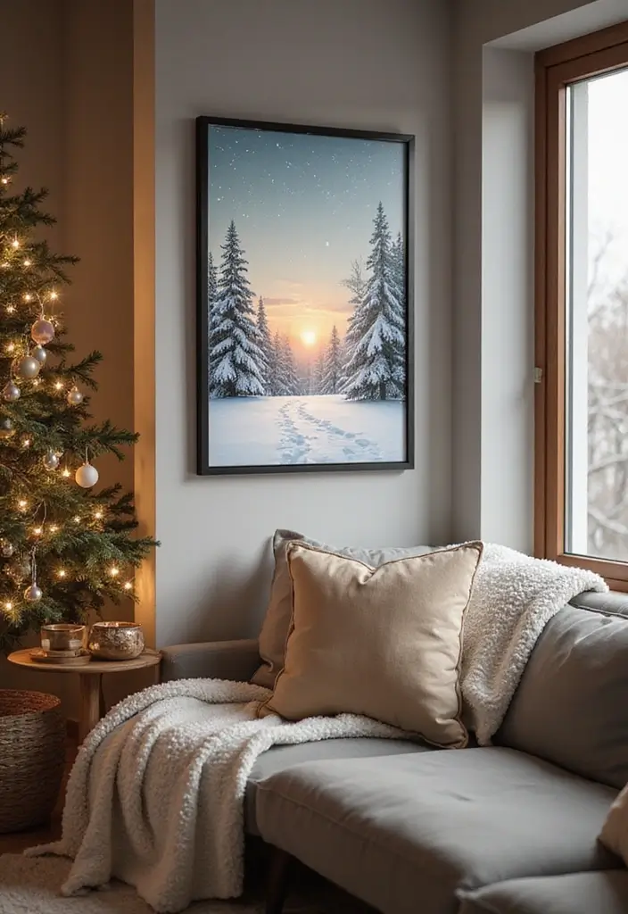 58+ Christmas Wall Art Ideas to Brighten Your Holidays - 38. Snowy Day Illustrations