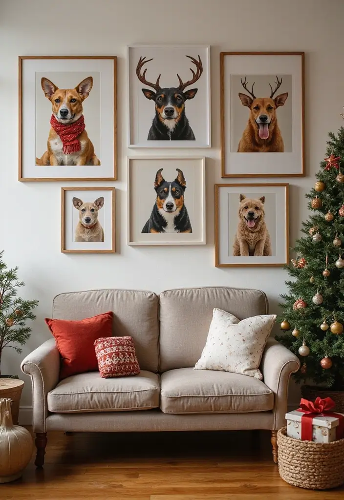 58+ Christmas Wall Art Ideas to Brighten Your Holidays - 39. Festive Animal Portraits