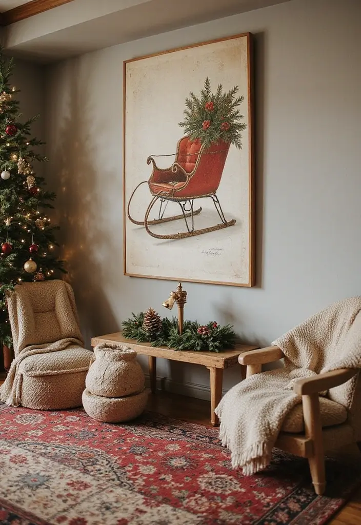 58+ Christmas Wall Art Ideas to Brighten Your Holidays - 40. Vintage Christmas Sled Artwork