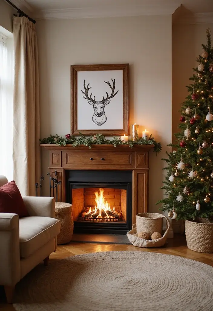 58+ Christmas Wall Art Ideas to Brighten Your Holidays - 43. Cozy Fireplace Illustrations
