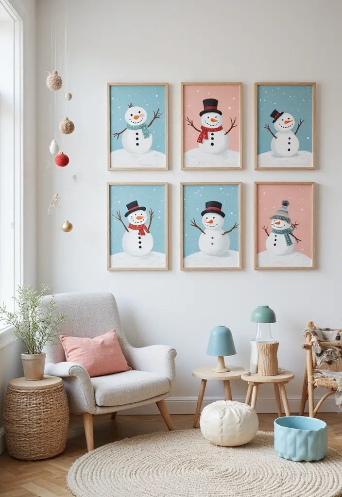 58+ Christmas Wall Art Ideas to Brighten Your Holidays - 46. Frosty Friends Illustrations