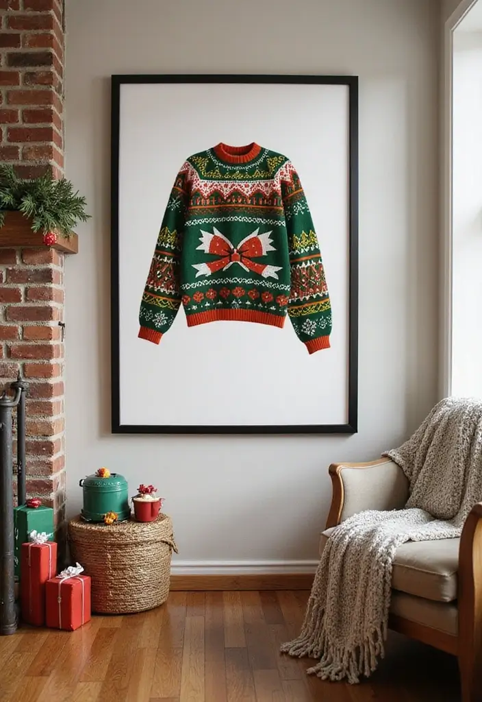 58+ Christmas Wall Art Ideas to Brighten Your Holidays - 47. Classic Christmas Sweater Art