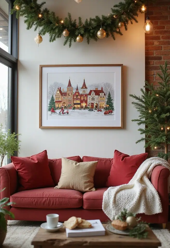 58+ Christmas Wall Art Ideas to Brighten Your Holidays - 52. Christmas Town Illustrations
