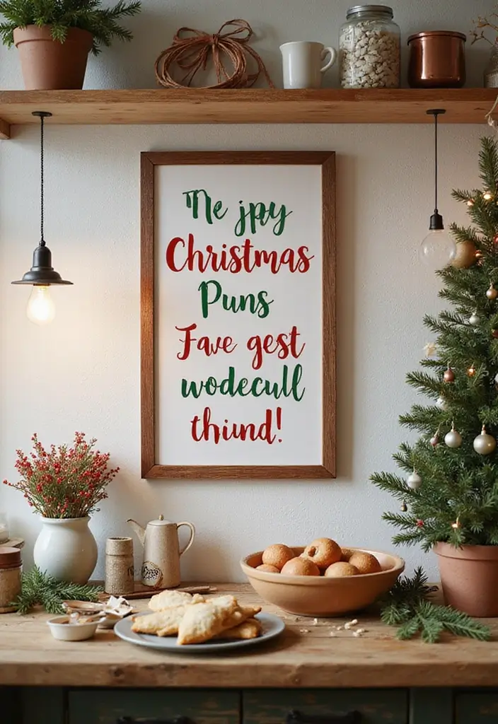58+ Christmas Wall Art Ideas to Brighten Your Holidays - 54. Cheerful Christmas Puns Art