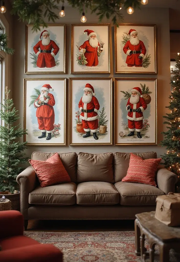 58+ Christmas Wall Art Ideas to Brighten Your Holidays - 56. Vintage Santa Claus Illustrations
