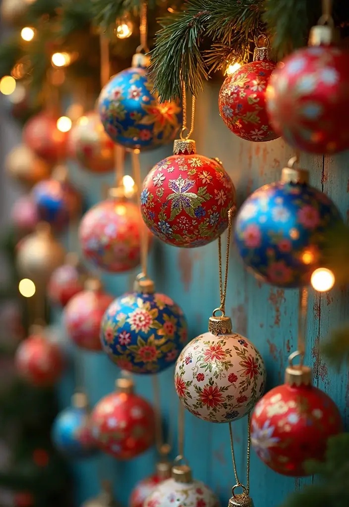 58+ Christmas Wall Art Ideas to Brighten Your Holidays - 7. Hand-Painted Ornaments Art