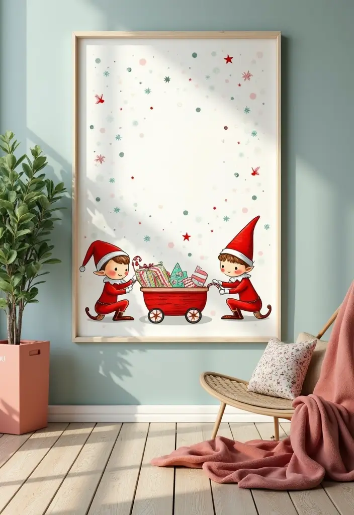 58+ Christmas Wall Art Ideas to Brighten Your Holidays - 9. Playful Elf Art