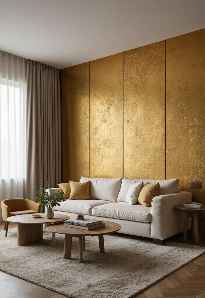 59+ Gold Wall Art Ideas for a Luxurious Touch - 19. Gold Textured Wall Panels