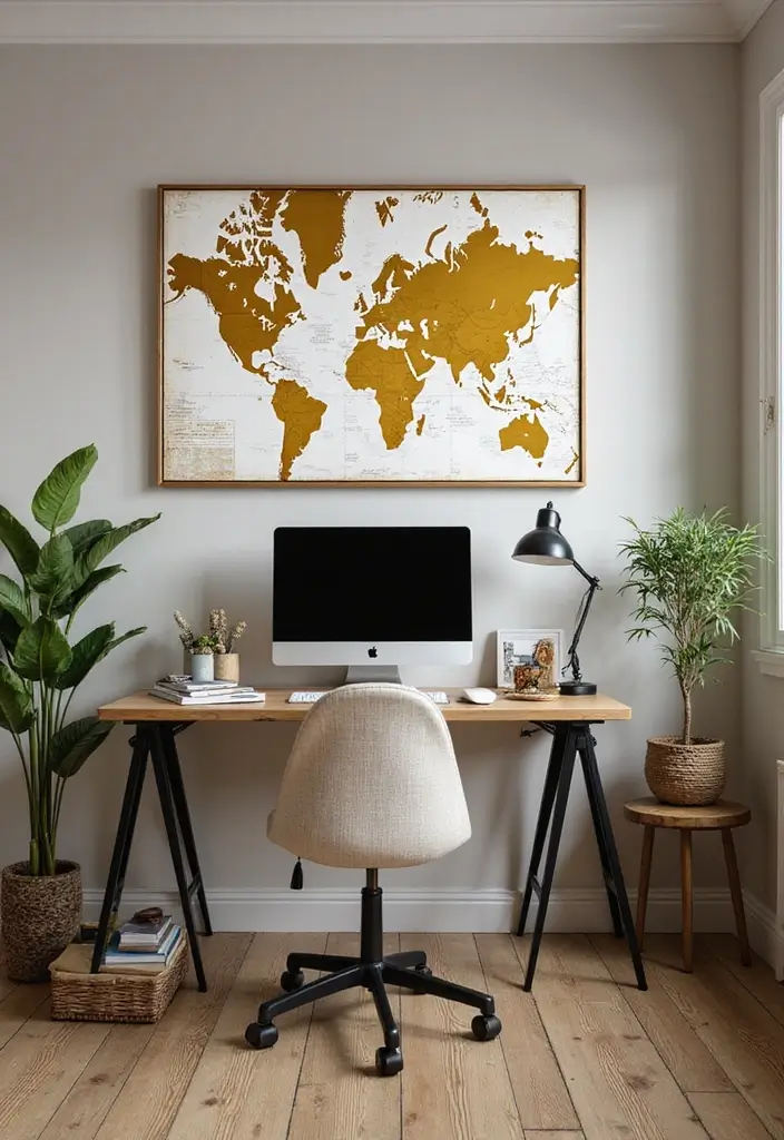 59+ Gold Wall Art Ideas for a Luxurious Touch - 22. Gold Travel Map Art