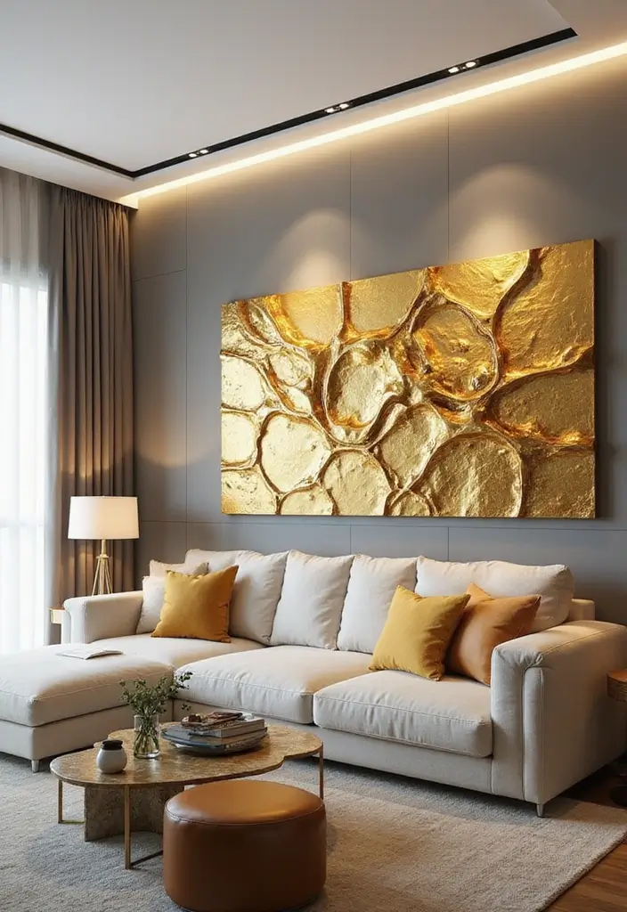 59+ Gold Wall Art Ideas for a Luxurious Touch - 23. Gold 3D Art