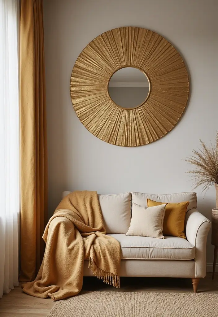 59+ Gold Wall Art Ideas for a Luxurious Touch - 32. Gold Circle Wall Art