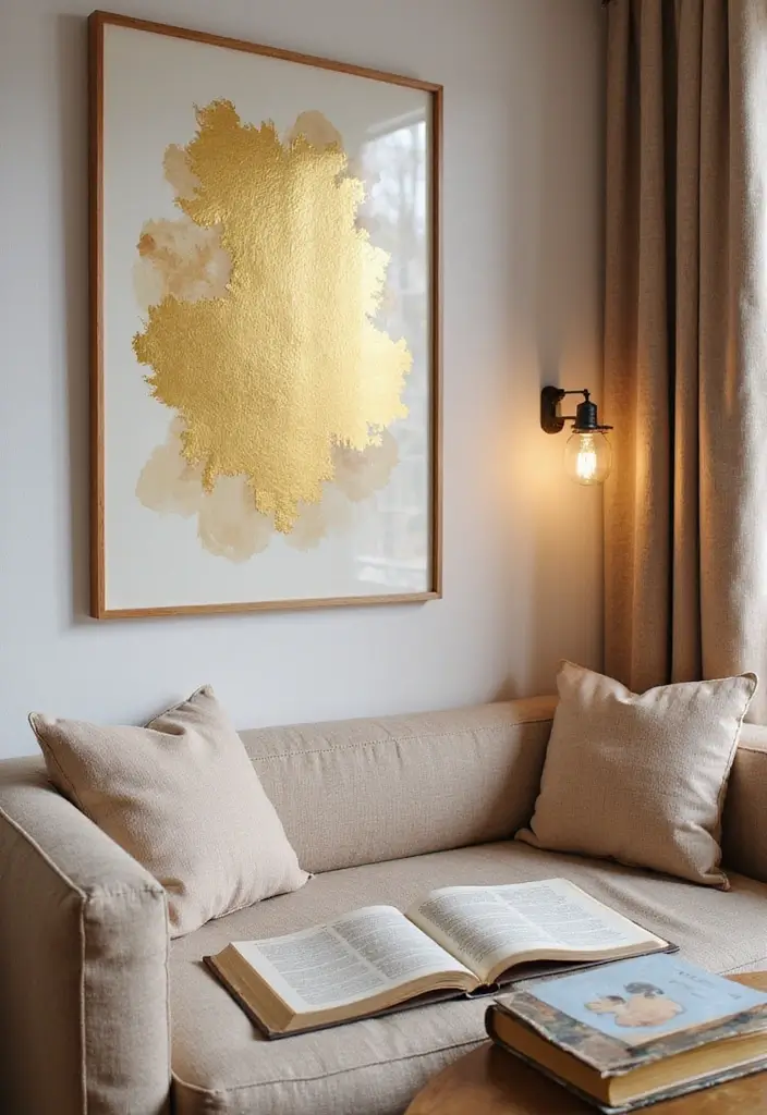 59+ Gold Wall Art Ideas for a Luxurious Touch - 41. Gold Watercolor Art