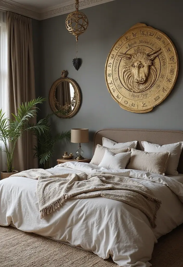 59+ Gold Wall Art Ideas for a Luxurious Touch - 46. Gold Zodiac Wall Art