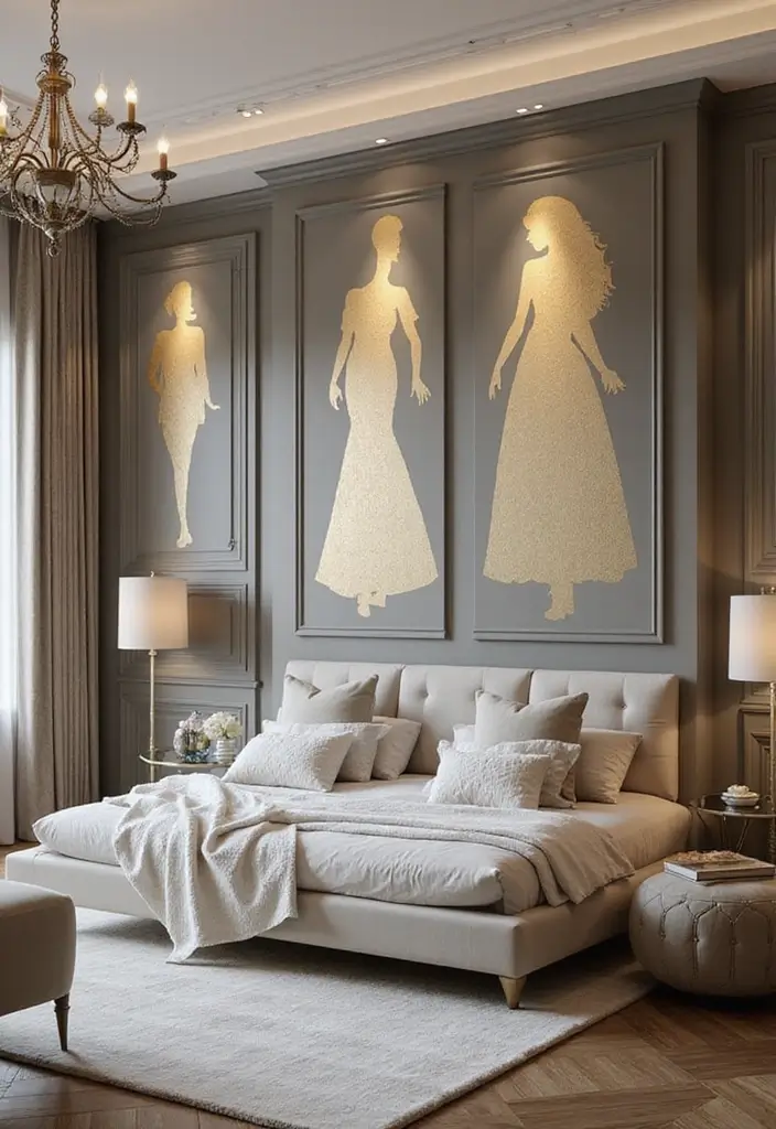 59+ Gold Wall Art Ideas for a Luxurious Touch - 48. Gold Silhouette Art