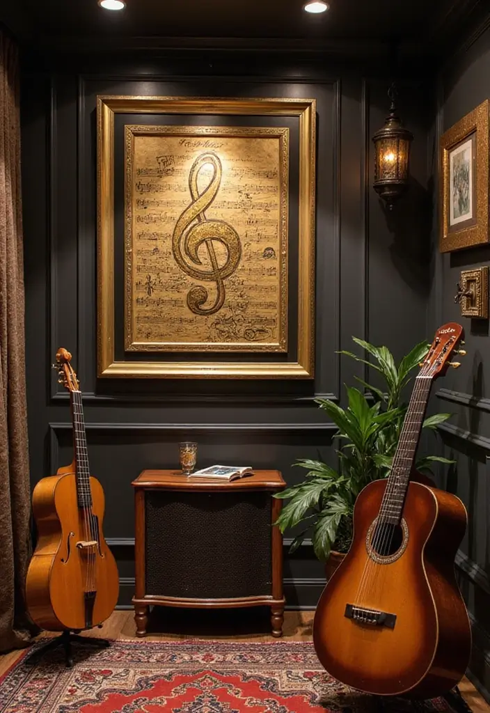 59+ Gold Wall Art Ideas for a Luxurious Touch - 53. Gold Music Wall Art