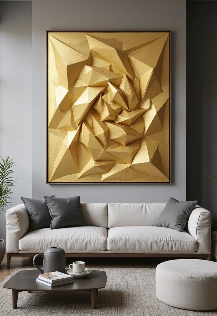 59+ Gold Wall Art Ideas for a Luxurious Touch - 55. Gold 3D Geometric Art