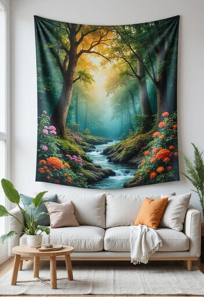 60+ Green Wall Art Ideas to Bring Nature Indoors - 12. Nature-Inspired Tapestries