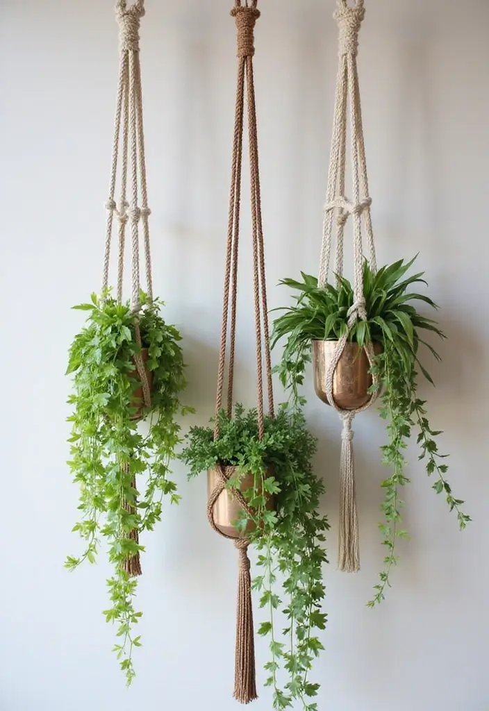 60+ Green Wall Art Ideas to Bring Nature Indoors - 3. Macrame Plant Hangers